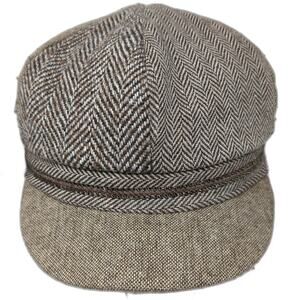 D&Y Army Cap Brown One Size Herringbone Acrylic Wool Blend Hat Side Ribbon